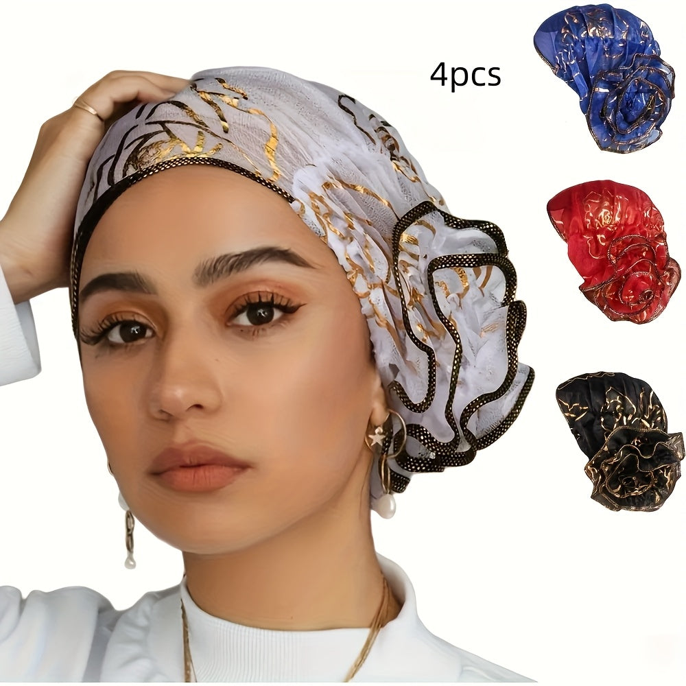 4pcs Elegant Floral Lace Headband Caps Turban women-winter hat-4pcs-All10dollars.com