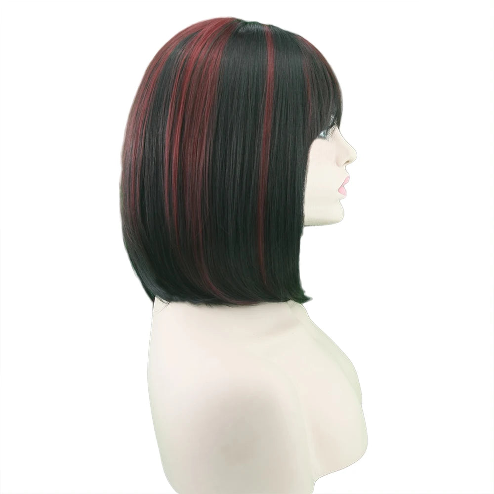 Wigs Short Synthetic Hair Heat Resistant Black Mix Red Straight Hair-All10dollars.com