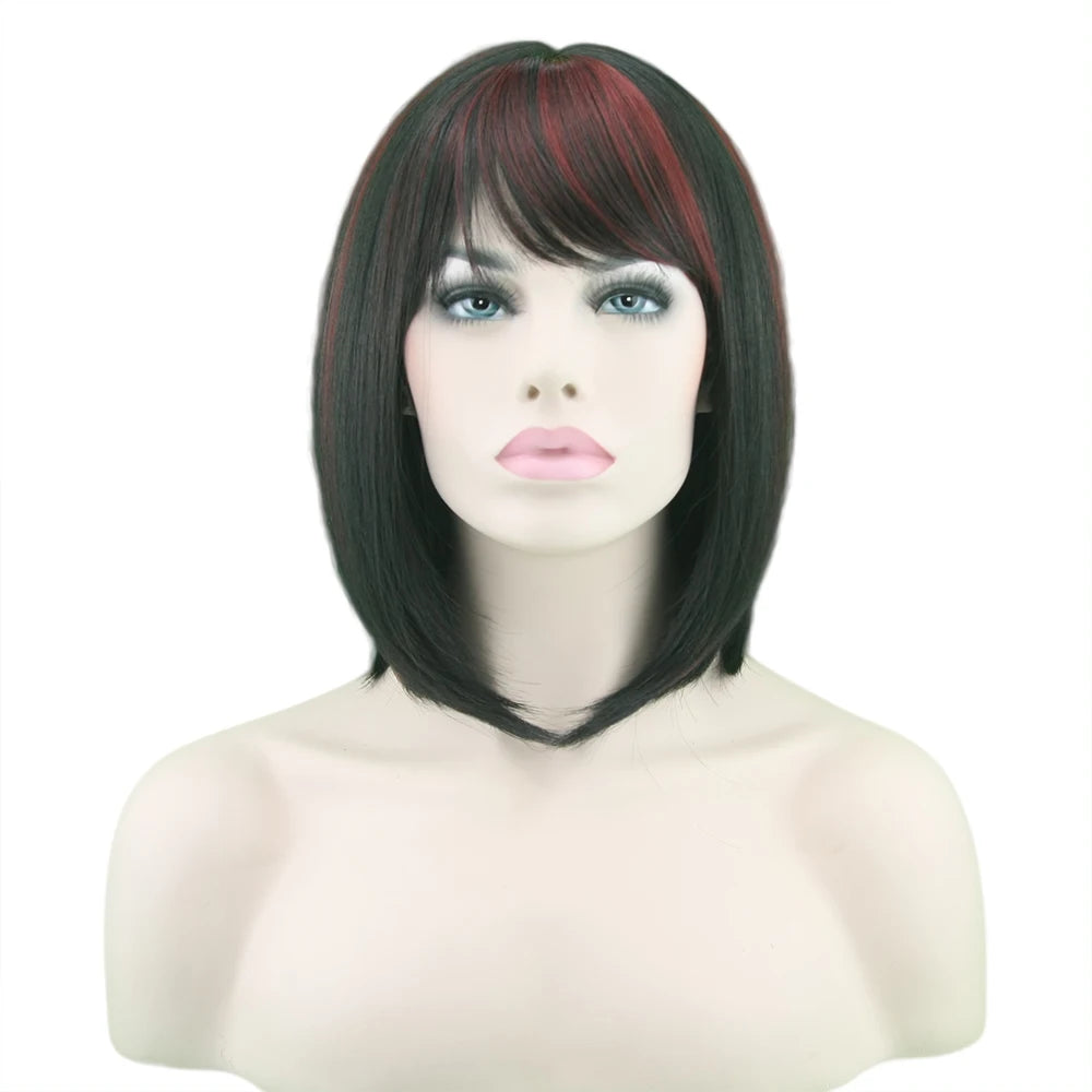 Wigs Short Synthetic Hair Heat Resistant Black Mix Red Straight Hair-All10dollars.com