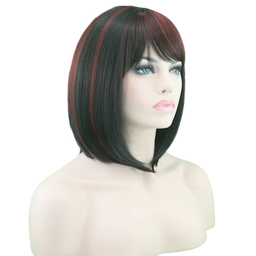 Wigs Short Synthetic Hair Heat Resistant Black Mix Red Straight Hair-All10dollars.com