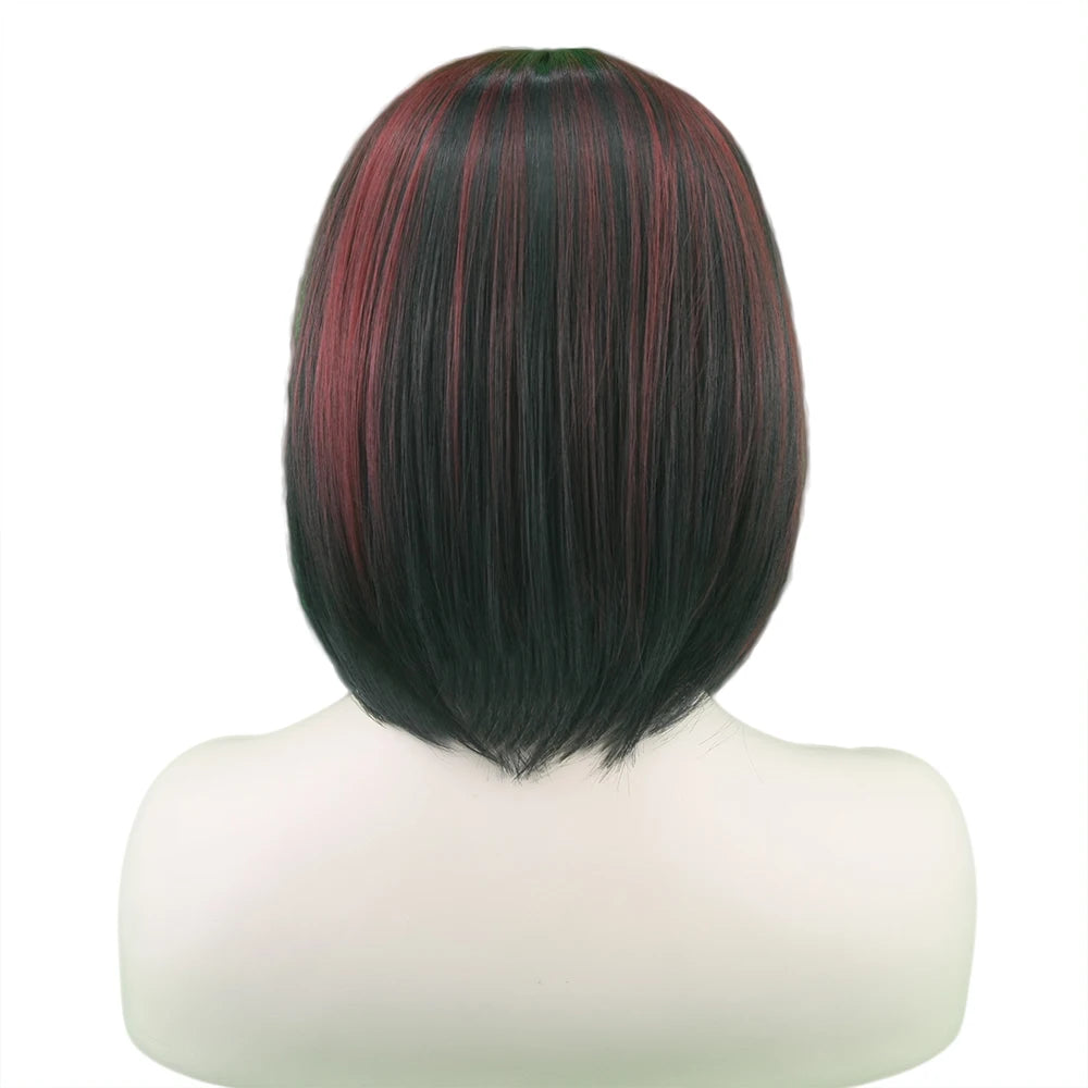 Wigs Short Synthetic Hair Heat Resistant Black Mix Red Straight Hair-All10dollars.com