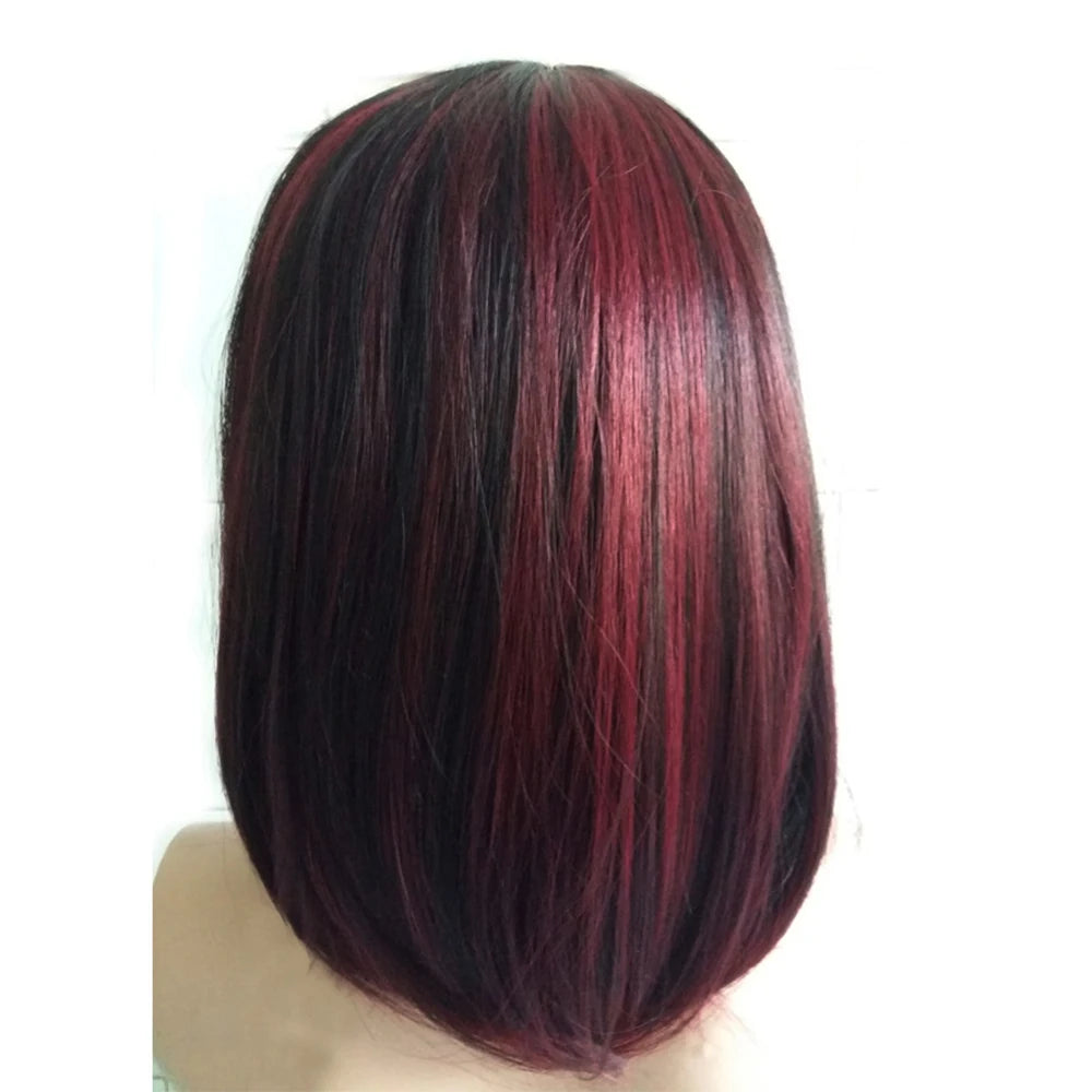 Wigs Short Synthetic Hair Heat Resistant Black Mix Red Straight Hair-All10dollars.com
