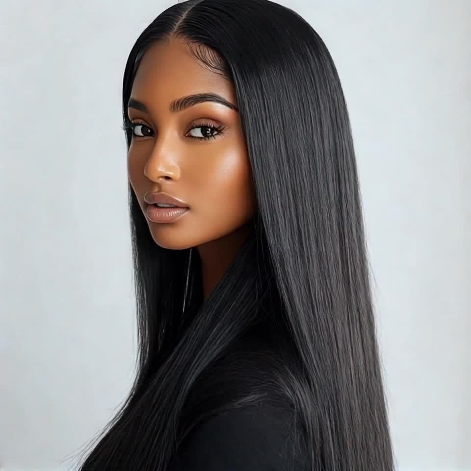 26" Straight Lace Front Wig - 120% Density Natural Black Hair, 13x4 HD Lace Frontal Wig with No Glue Needed, for Women & Men, Everyday & Special Events, Versatile Hairpiece, Sleek Hairstyle, Seamless Blend, Fashion Accessory-All10dollars.com