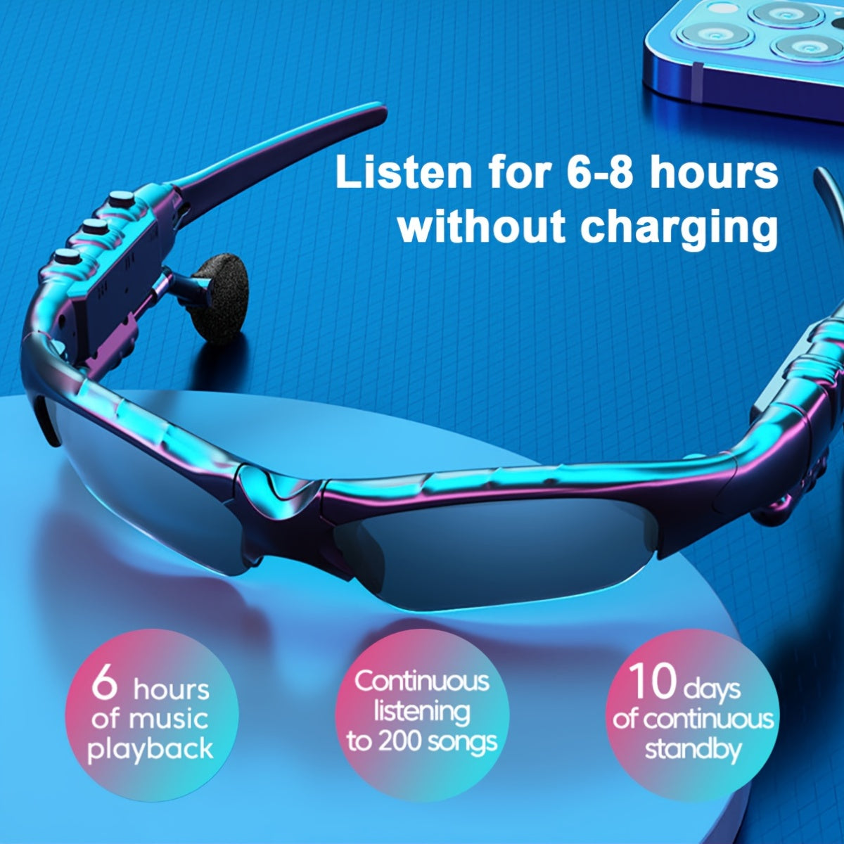 Rechargeable Wireless Smart Black Glasses With Built-in Headphones-SMART GLASSES-All10dollars.com