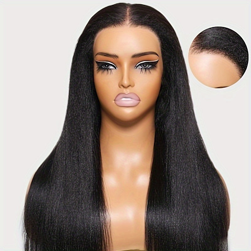 26" Straight Lace Front Wig - 120% Density Natural Black Hair, 13x4 HD Lace Frontal Wig with No Glue Needed, for Women & Men, Everyday & Special Events, Versatile Hairpiece, Sleek Hairstyle, Seamless Blend, Fashion Accessory-All10dollars.com