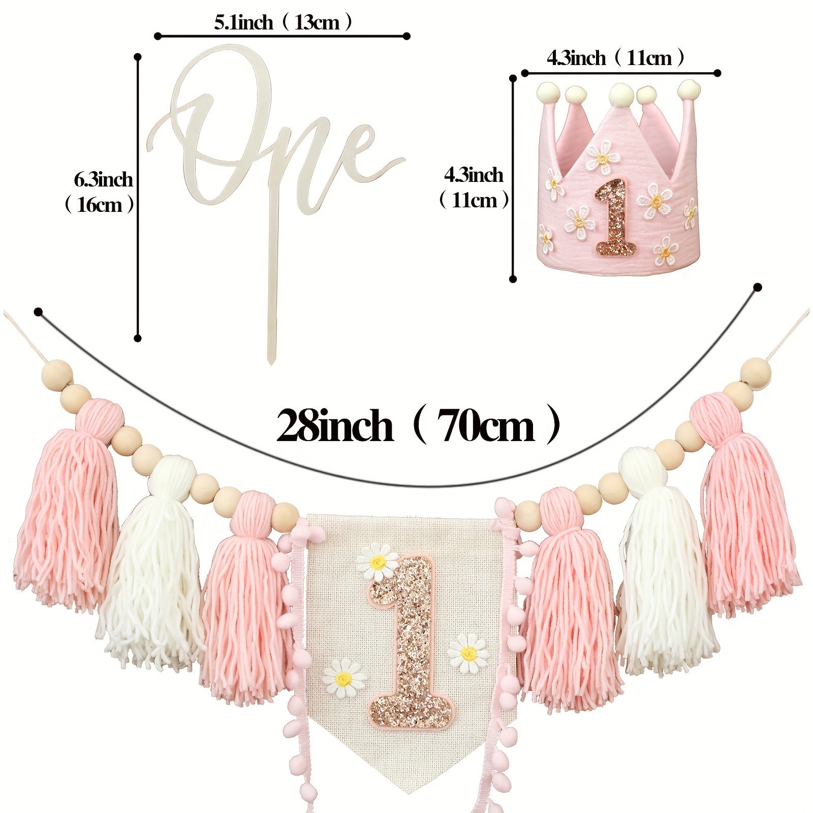 Daisy White Pink Highchair Tassel Garland Banner-All10dollars.com
