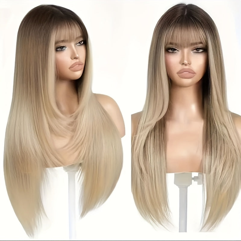 Heat Resistant Glueless Long Straight Wig with Bangs-MBN-5-26inch-All10dollars.com