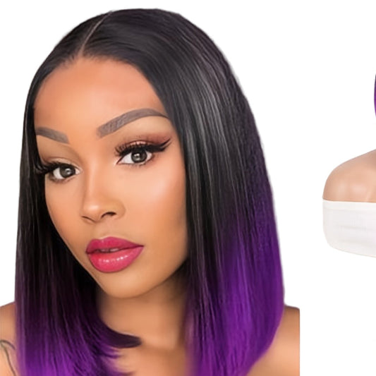 Short Bob Straight Synthetic Wig Ombre Black To Red Side Part-WIG-Purple-14inch-All10dollars.com