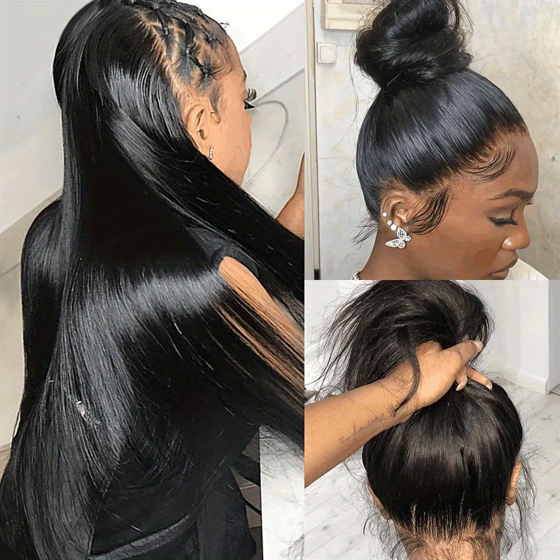 26" Straight Lace Front Wig - 120% Density Natural Black Hair, 13x4 HD Lace Frontal Wig with No Glue Needed, for Women & Men, Everyday & Special Events, Versatile Hairpiece, Sleek Hairstyle, Seamless Blend, Fashion Accessory-All10dollars.com