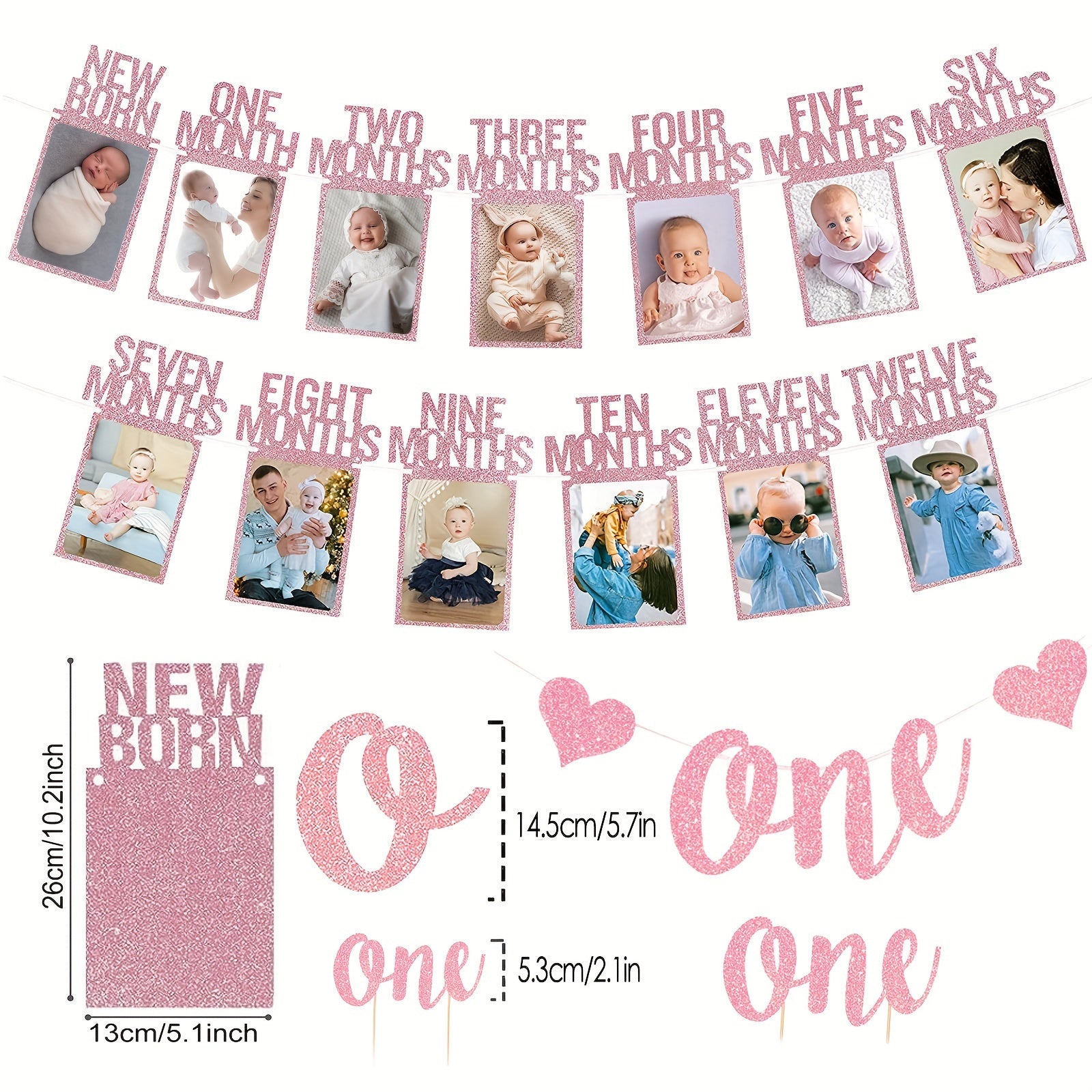 First Birthday Photo Banner Set with Frames 12 Months Milestone Garland for Boys & Girls-BABY-All10dollars.com