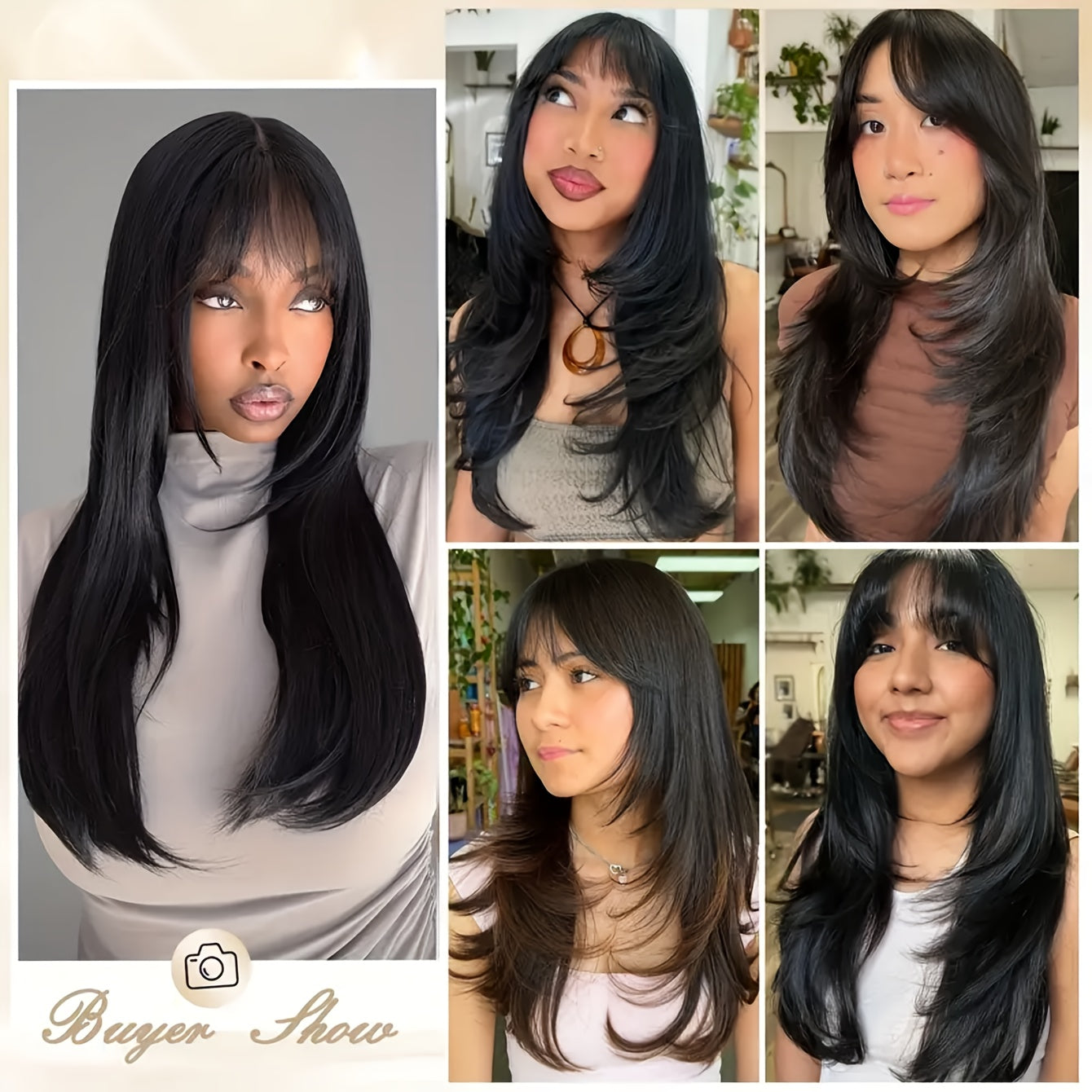 Heat Resistant Glueless Long Straight Wig with Bangs-All10dollars.com
