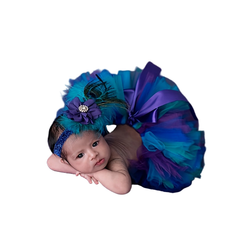 Ballet Tutu & Headband Set - Blue & Purple Tulle Birthday Gifts Frilly Tutu Skirt-BABY tutu-0-3Months-All10dollars.com