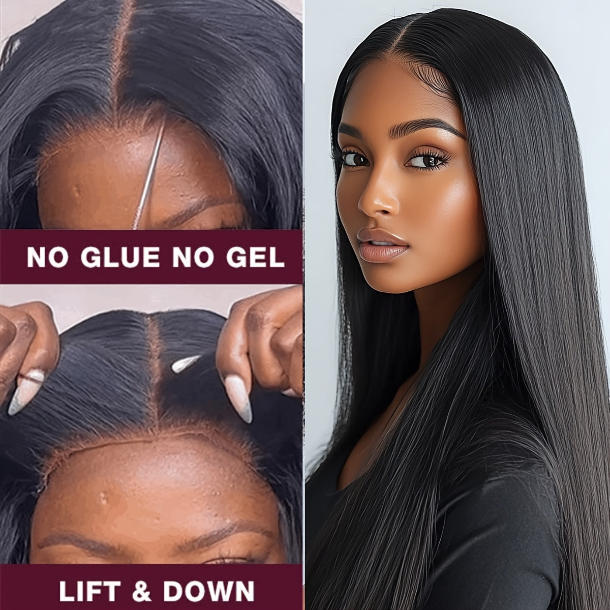 26" Straight Lace Front Wig - 120% Density Natural Black Hair, 13x4 HD Lace Frontal Wig with No Glue Needed, for Women & Men, Everyday & Special Events, Versatile Hairpiece, Sleek Hairstyle, Seamless Blend, Fashion Accessory-All10dollars.com