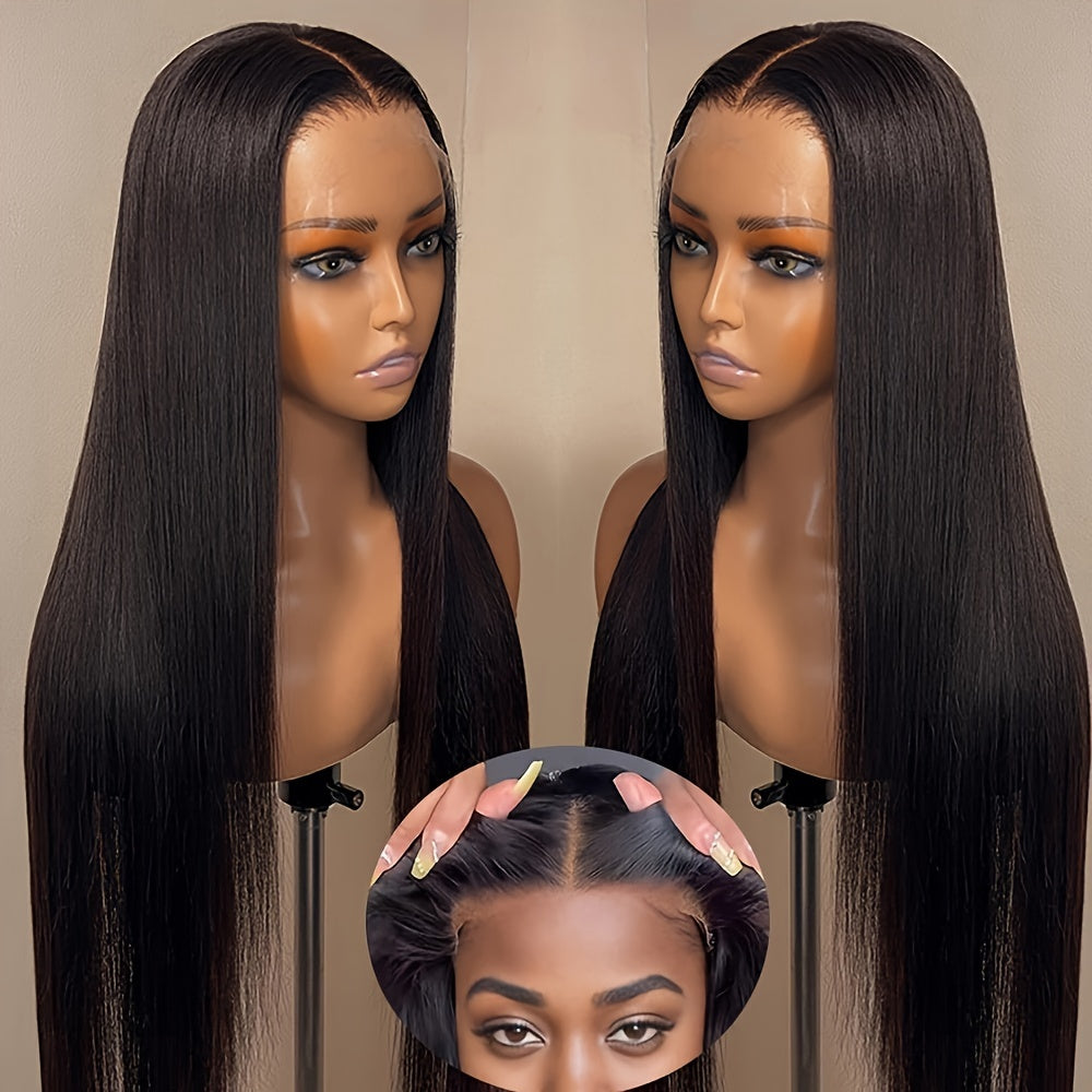 26" Straight Lace Front Wig - 120% Density Natural Black Hair, 13x4 HD Lace Frontal Wig with No Glue Needed, for Women & Men, Everyday & Special Events, Versatile Hairpiece, Sleek Hairstyle, Seamless Blend, Fashion Accessory-All10dollars.com