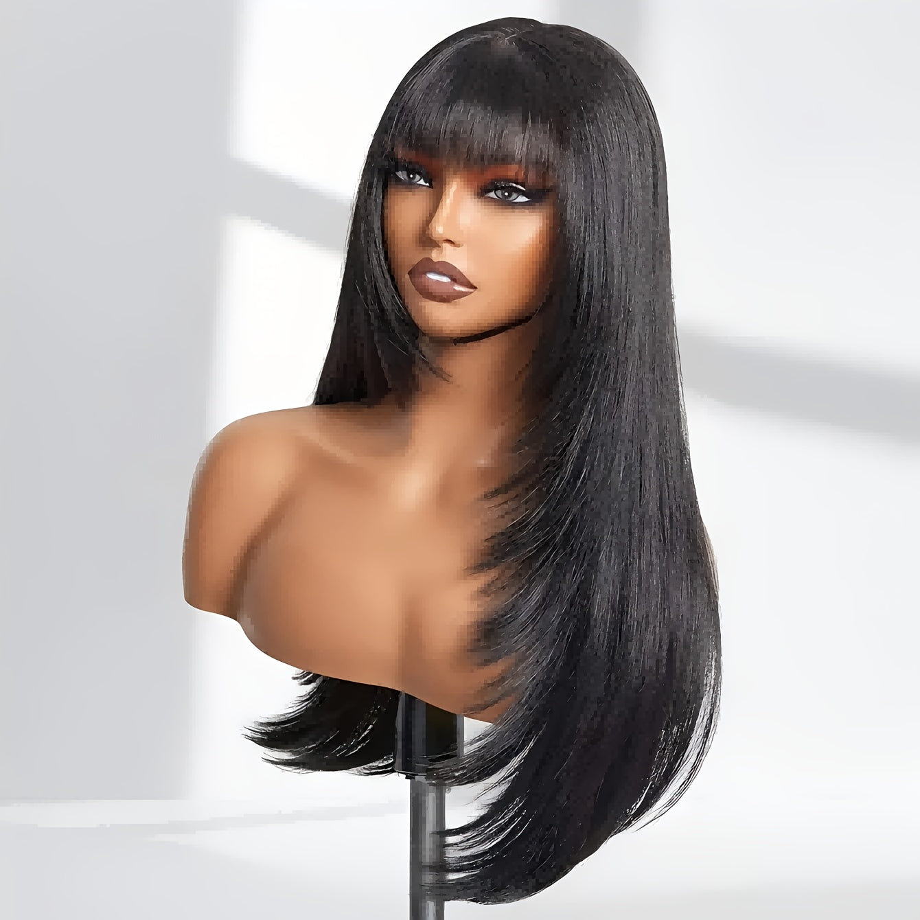Heat Resistant Glueless Long Straight Wig with Bangs-BLK-1-26inch-All10dollars.com