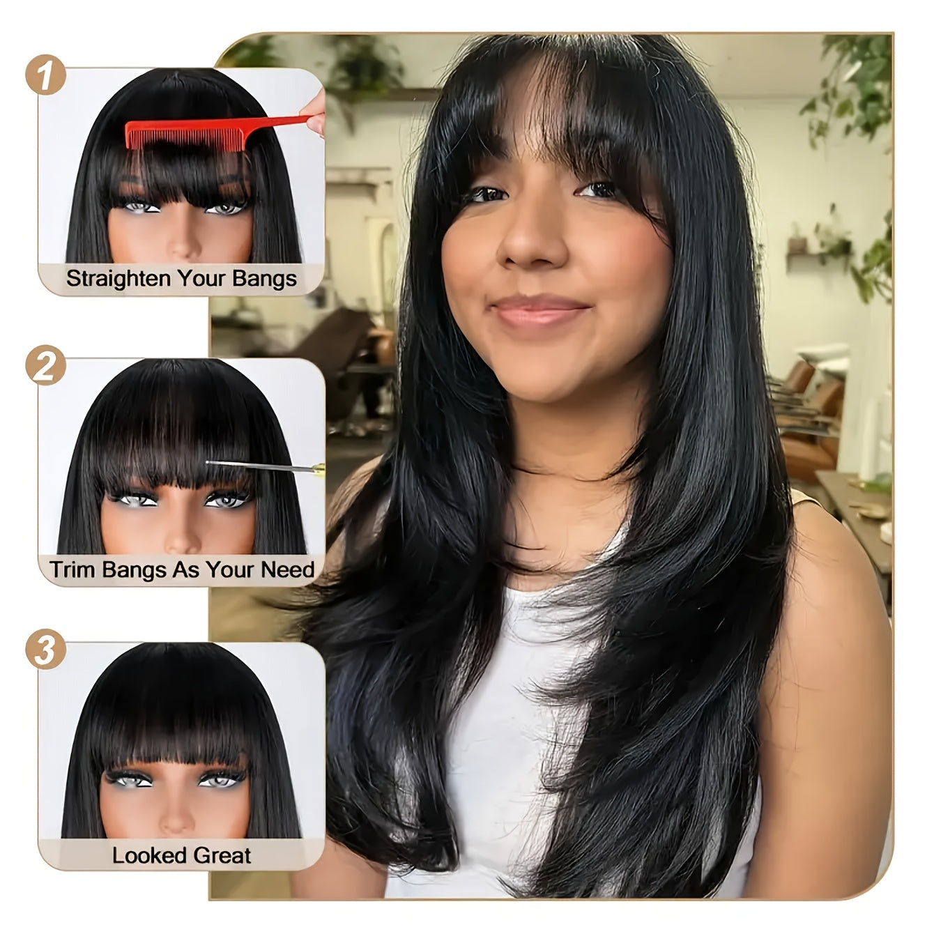 Heat Resistant Glueless Long Straight Wig with Bangs-All10dollars.com