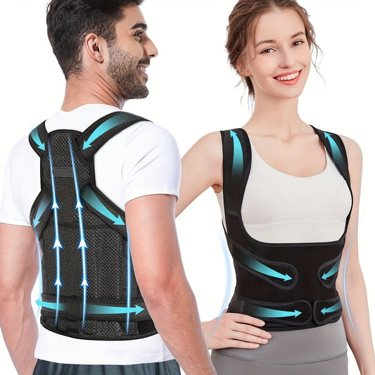 Back Brace Women And Men, Shoulder Training, Adjustable Full Back Support-Black-S-All10dollars.com