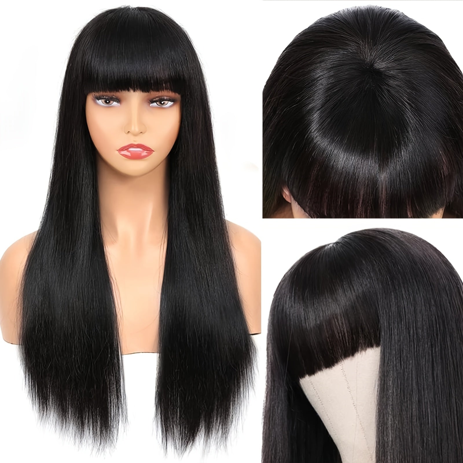 Long Straight Hair Wigs Black Heat Resistant Fiber Hair Full Machine Wig with Bangs Cosplay Party Wig for Fashion Women Cosplay Wig for Halloween Family Wig Party Hair Wigs-All10dollars.com