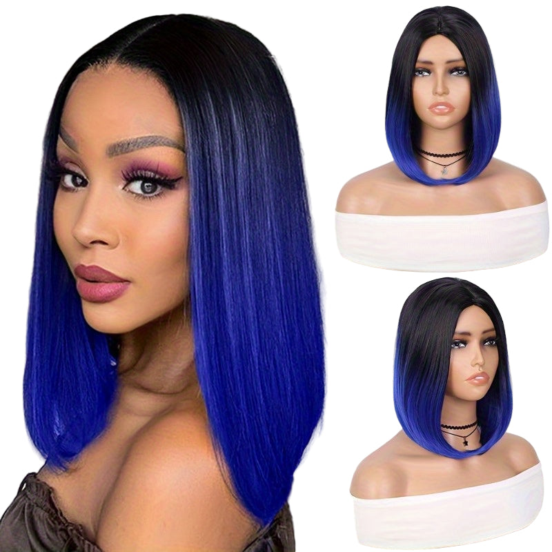 Short Bob Straight Synthetic Wig Ombre Black To Red Side Part-WIG-All10dollars.com