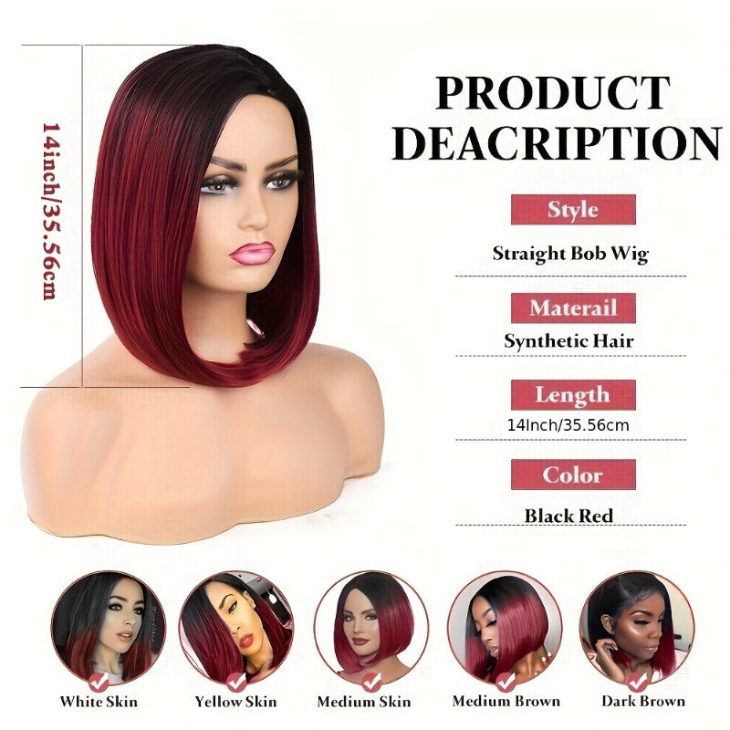 Short Bob Straight Synthetic Wig Ombre Black To Red Side Part-WIG-All10dollars.com