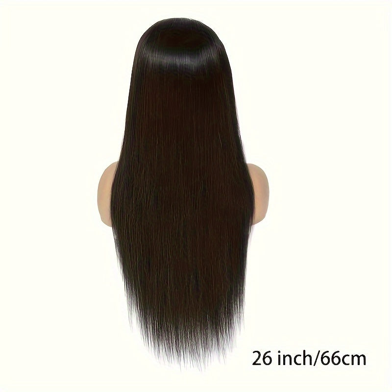 26" Straight Lace Front Wig - 120% Density Natural Black Hair, 13x4 HD Lace Frontal Wig with No Glue Needed, for Women & Men, Everyday & Special Events, Versatile Hairpiece, Sleek Hairstyle, Seamless Blend, Fashion Accessory-All10dollars.com