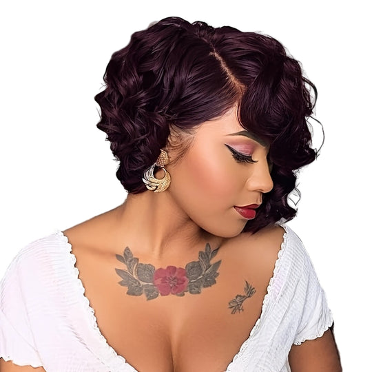 Linzzy Bobby Burgundy Short Bob Curly Wig-WIG-All10dollars.com