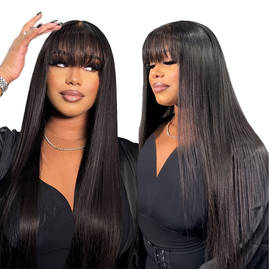 Long Straight Hair Wigs Black Heat Resistant Fiber Hair Full Machine Wig with Bangs Cosplay Party Wig for Fashion Women Cosplay Wig for Halloween Family Wig Party Hair Wigs-All10dollars.com