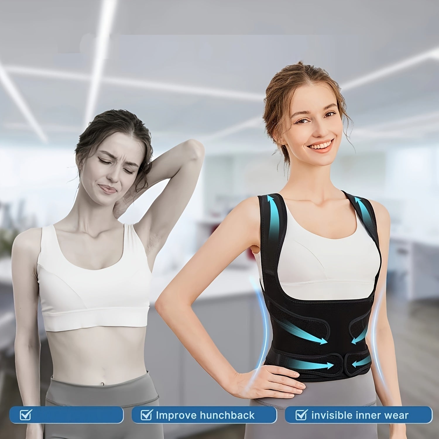 Back Brace Women And Men, Shoulder Training, Adjustable Full Back Support-All10dollars.com