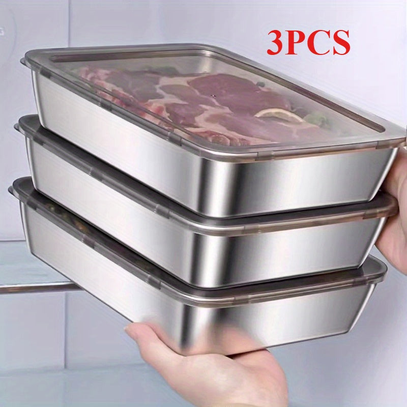10ft Large Capacity 3-Pack Stainless Steel Food Storage Containers-kitchen organization-Extra Large/3 Boxes With 3 Lids-All10dollars.com