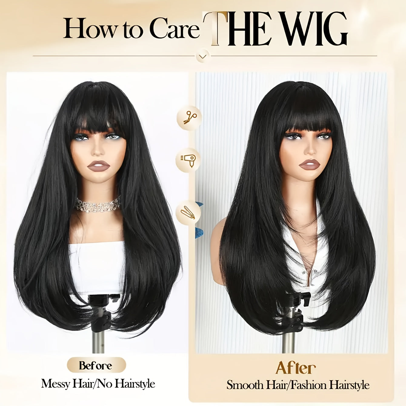 Heat Resistant Glueless Long Straight Wig with Bangs-All10dollars.com