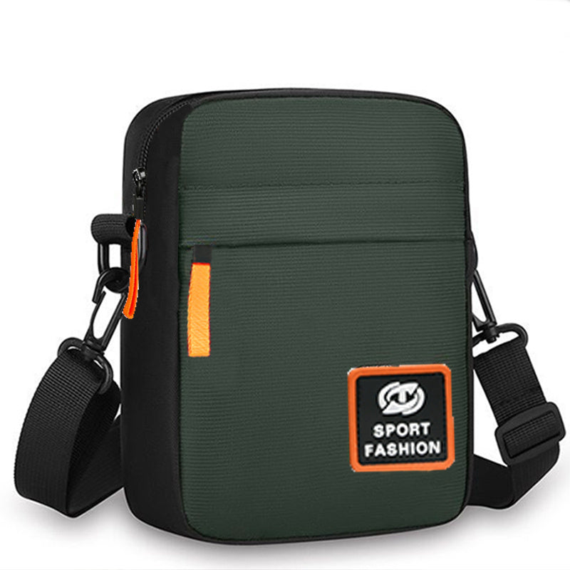 Neutral square bag, simple texture, lightweight Oxford cloth bag, single shoulder bag, Men's business multi-layer zipper crossbody bag [random pull direction]-BJ8040 Green-All10dollars.com