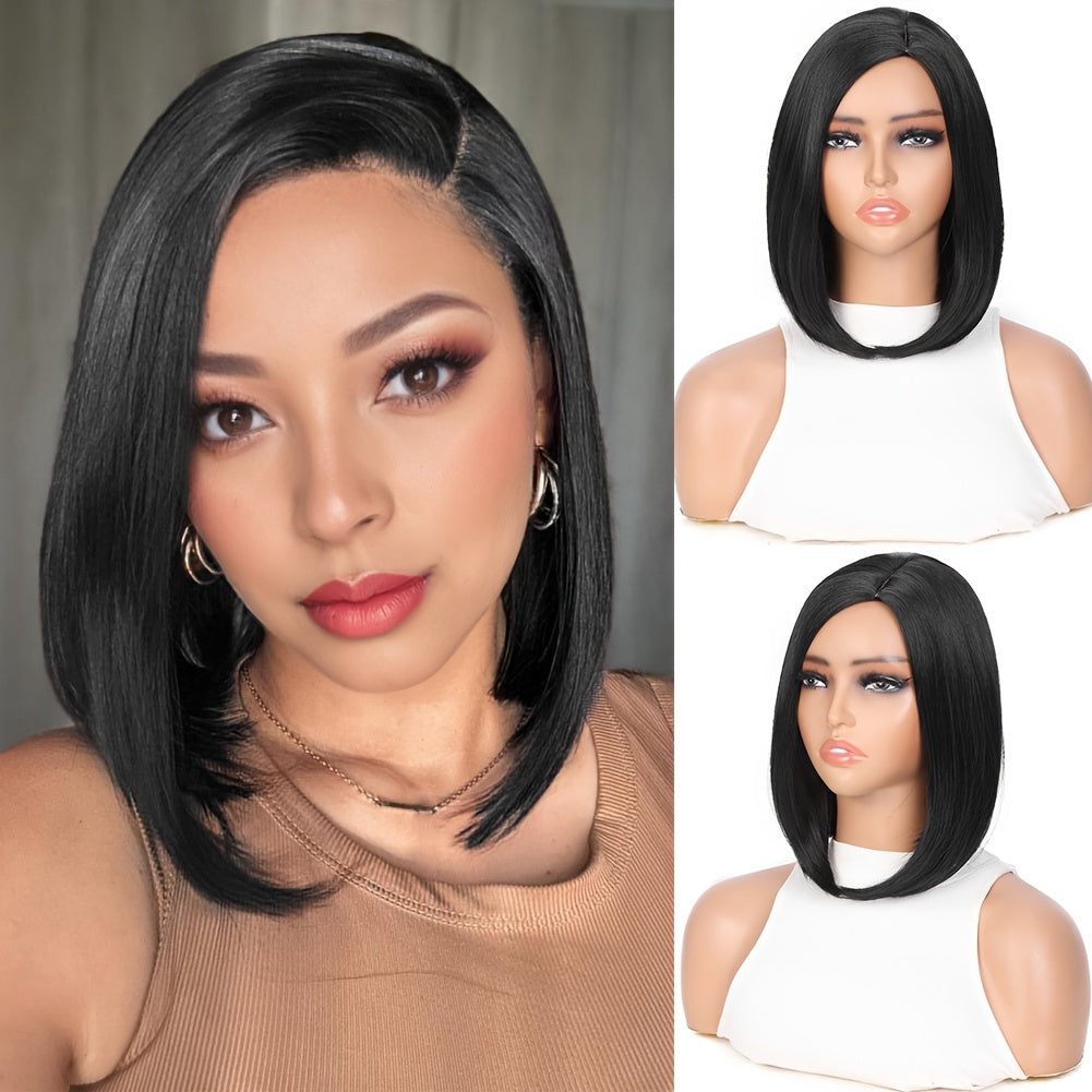 Short Bob Straight Synthetic Wig Ombre Black To Red Side Part-WIG-Black-14inch-All10dollars.com