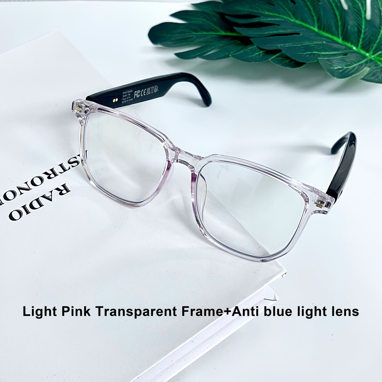 Rechargeable Wireless Smart Black Glasses With Built-in Headphones-SMART GLASSES-Light Pink Transparent Frame-All10dollars.com