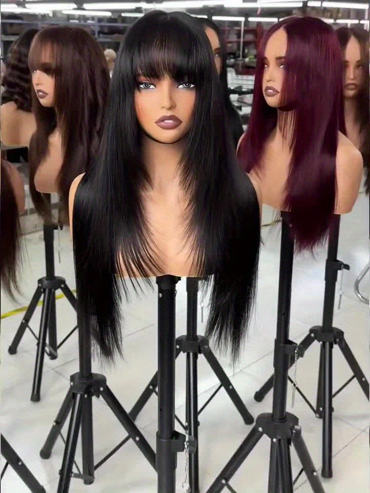 Heat Resistant Glueless Long Straight Wig with Bangs-All10dollars.com