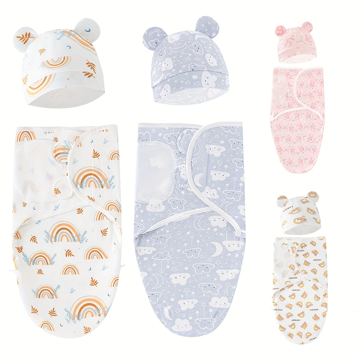 Newborn Swaddle Blankets And Hats Baby Infant Wraps.-BABY-All10dollars.com
