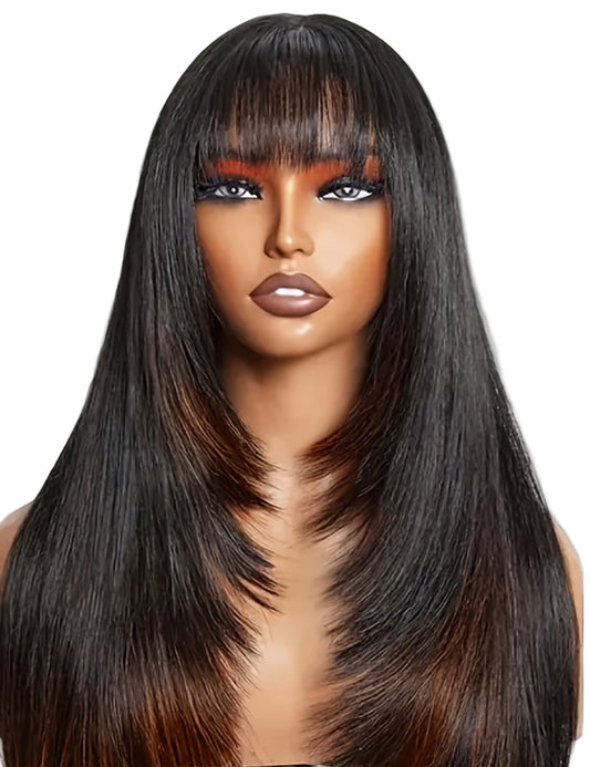 Heat Resistant Glueless Long Straight Wig with Bangs-MBN-2-26inch-All10dollars.com